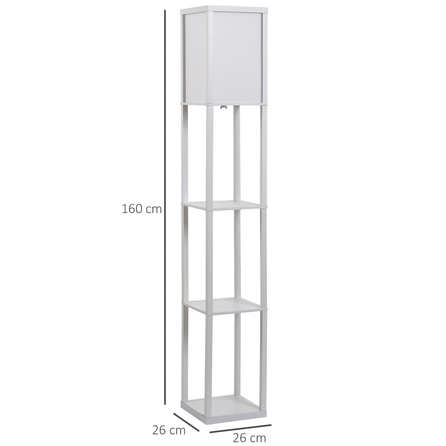 HOMCOM 3-Tier Floor Lamp, Floor Light with Storage Shelf, Reading Standing Lamp for Living Room, Bedroom, Kitchen, Dining Room, Office, Dorm, 160cm, White