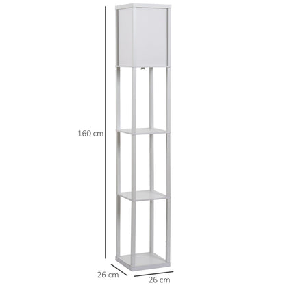 HOMCOM 3-Tier Floor Lamp, Floor Light with Storage Shelf, Reading Standing Lamp for Living Room, Bedroom, Kitchen, Dining Room, Office, Dorm, 160cm, White