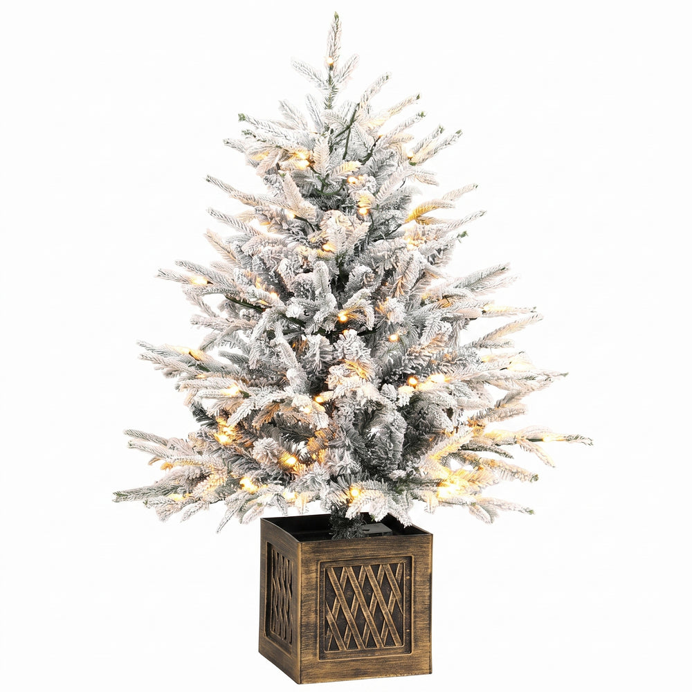 HOMCOM 90 cm Prelit Flocked Table Christmas Tree, Artificial Christmas Tree with 70 Warm White LED Lights, 488 Tips, Green