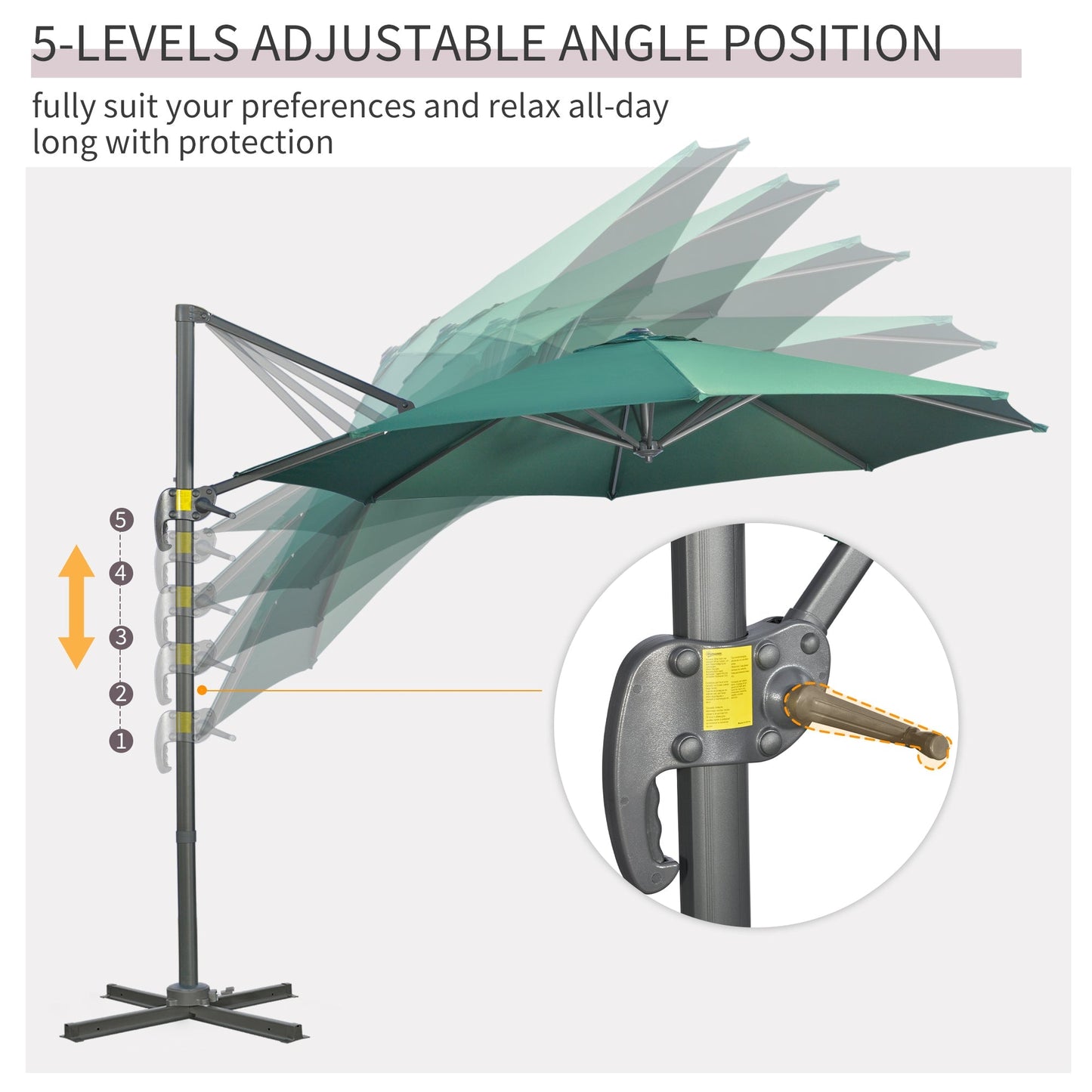 Outsunny 3 x 3(m) Cantilever Parasol with Cross Base, Garden Umbrella with 360 Rotation, Crank Handle and Tilt for Outdoor, Patio, Green