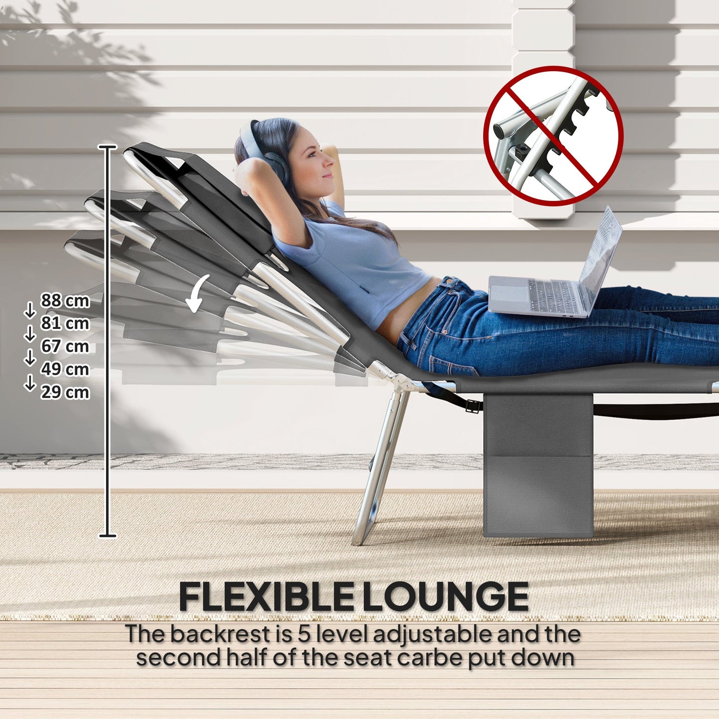 Outsunny Reclining Face Hole Sun Lounger - Dark Grey