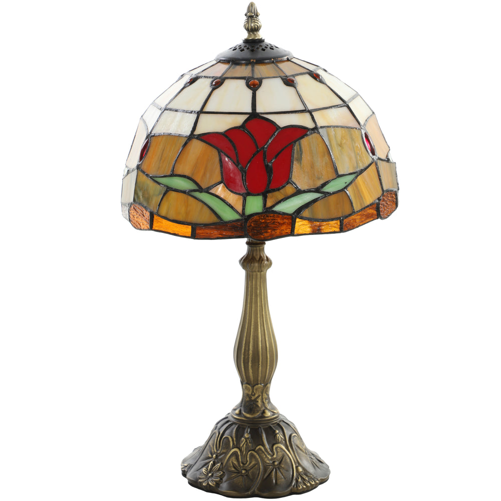 HOMCOM Tiffany Stained Glass Table Lamp, Handcrafted Artisan Lamp, Red, Ø25 x 45H cm, Zinc Alloy