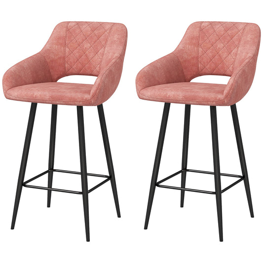 HOMCOM Set of Two Velvet-Feel Bar Stools - Pink