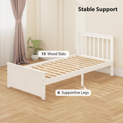 HOMCOM Wooden Single Bed Frame, with Drawers - White