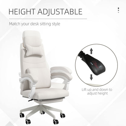 Vinsetto High Back Office Chair Reclining Computer Chair with Footrest Lumbar Support Adjustable Height Swivel Wheels White