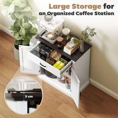 HOMCOM Farmhouse Sideboard with 3 cm Thick Top 2 Barn Doors - White