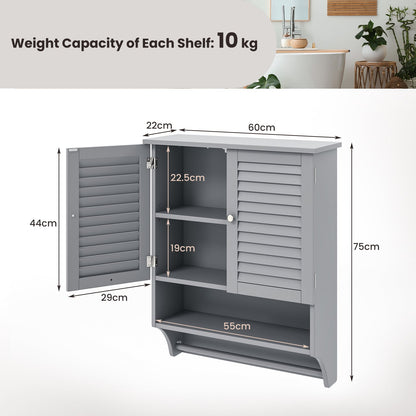 Bathroom Wall Cabinet with 2 Doors and 3-Position Adjustable Shelf-Grey