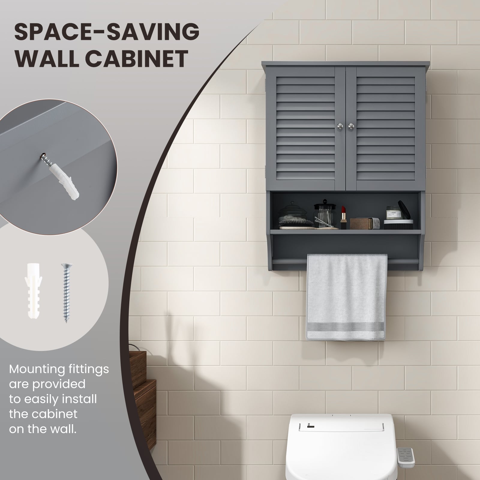 Bathroom Wall Cabinet with 2 Doors and 3-Position Adjustable Shelf-Grey