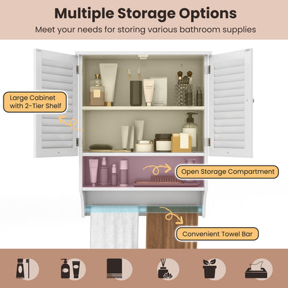 Bathroom Wall Cabinet with 2 Doors and 3-Position Adjustable Shelf-White