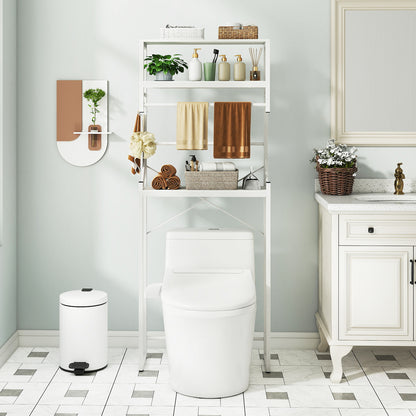 3-Tier Over Toilet Bathroom Organizer with Towel Holder and Adjustable Bottom-White