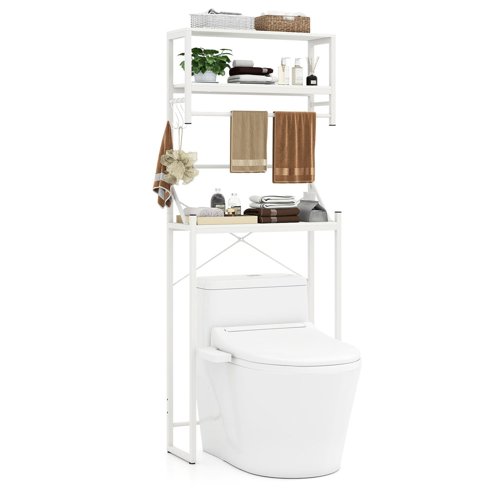 3-Tier Over Toilet Bathroom Organizer with Towel Holder and Adjustable Bottom-White