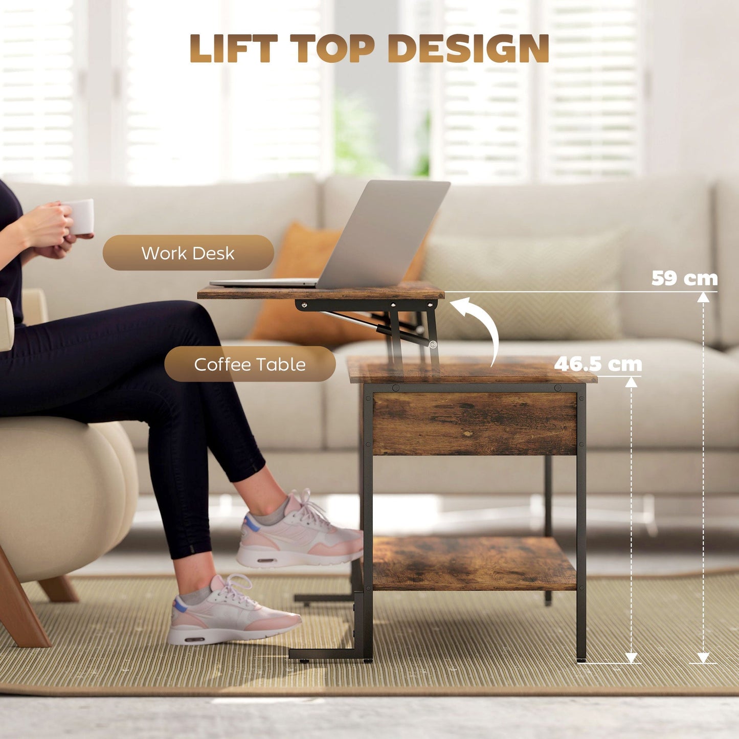 HOMCOM Lift-Top Coffee Table, with Storage - Rustic Brown