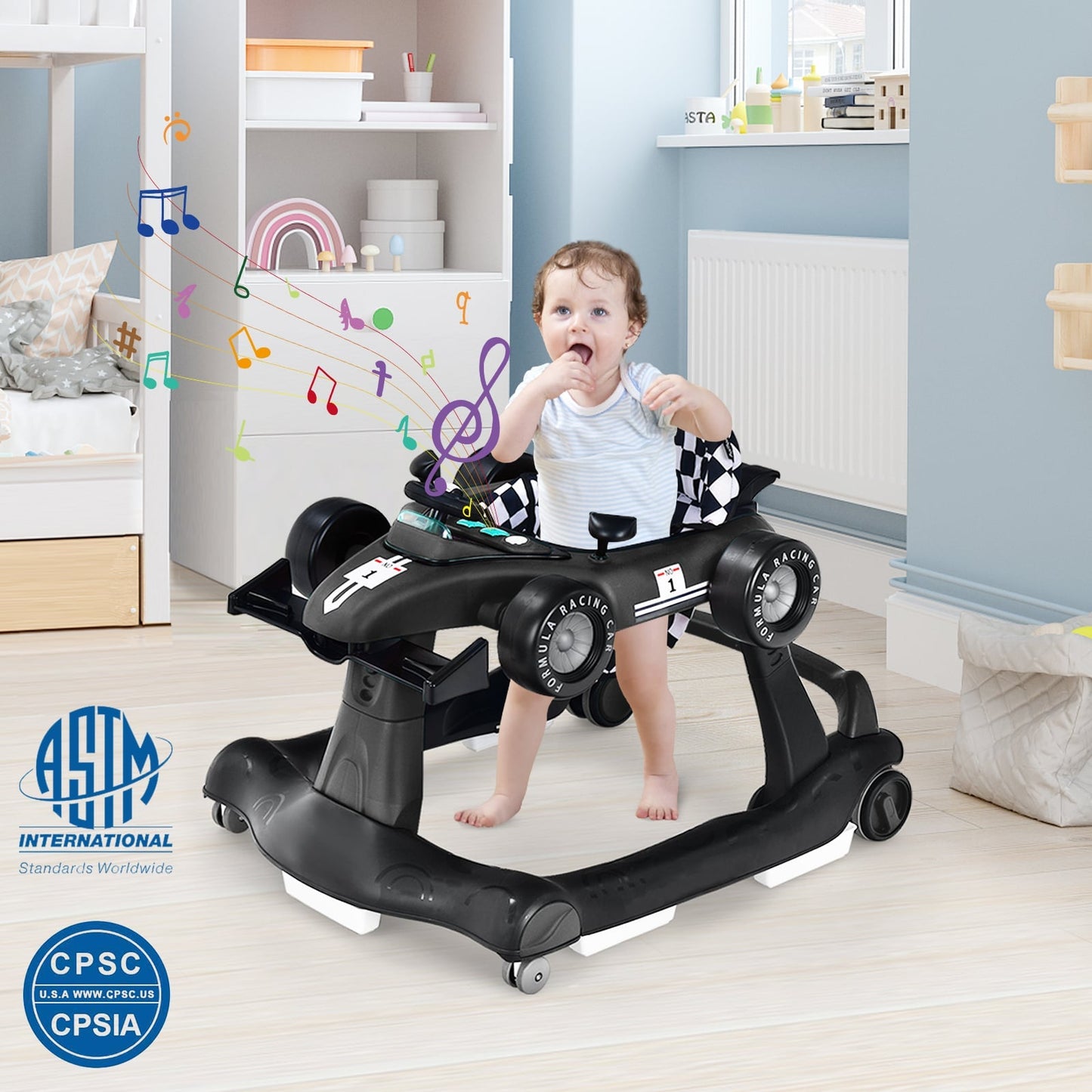 4-in-1 Baby Push Walker with Adjustable Height and Speed-Black