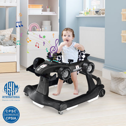 4-in-1 Baby Push Walker with Adjustable Height and Speed-Black