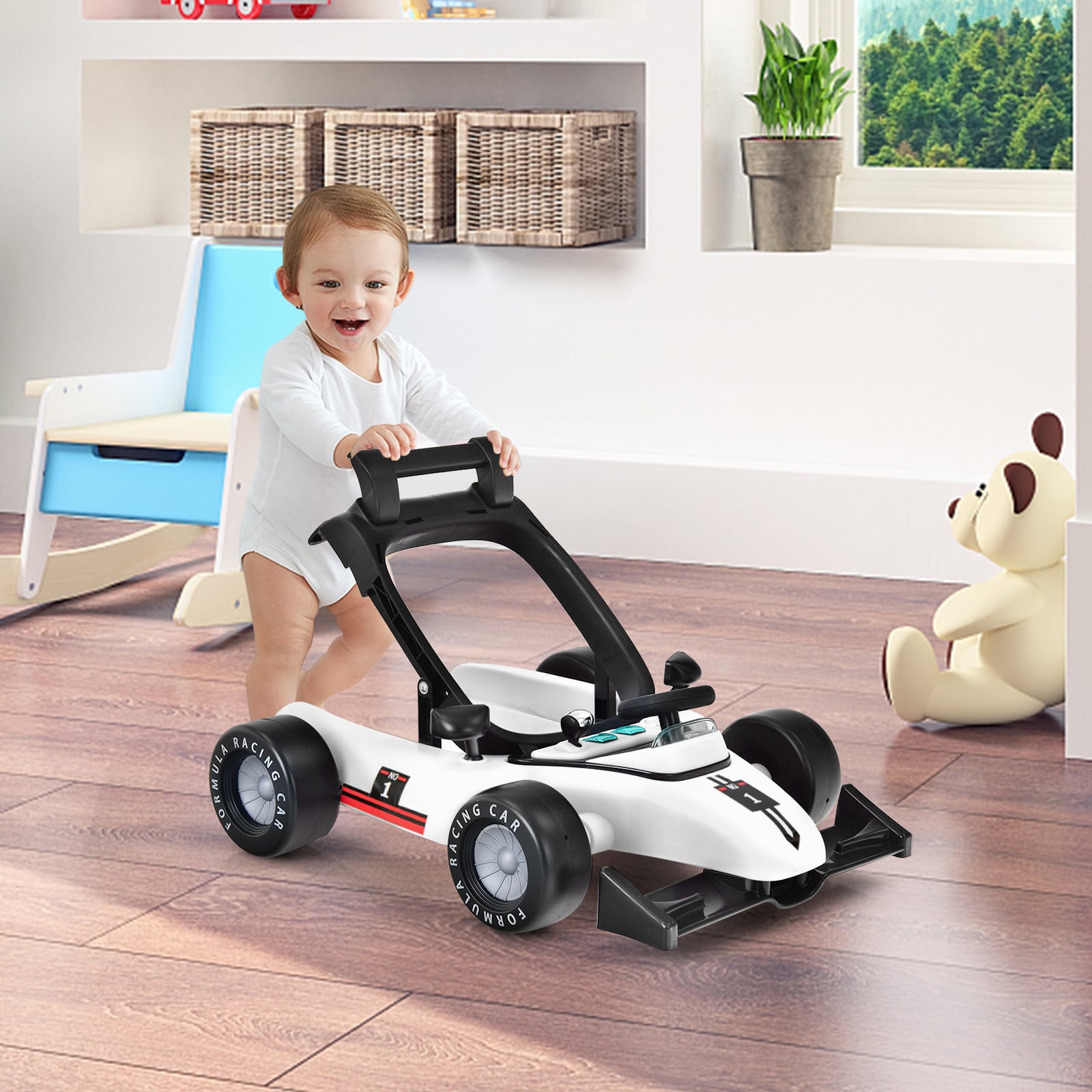 4-in-1 Baby Push Walker with Adjustable Height and Speed-White