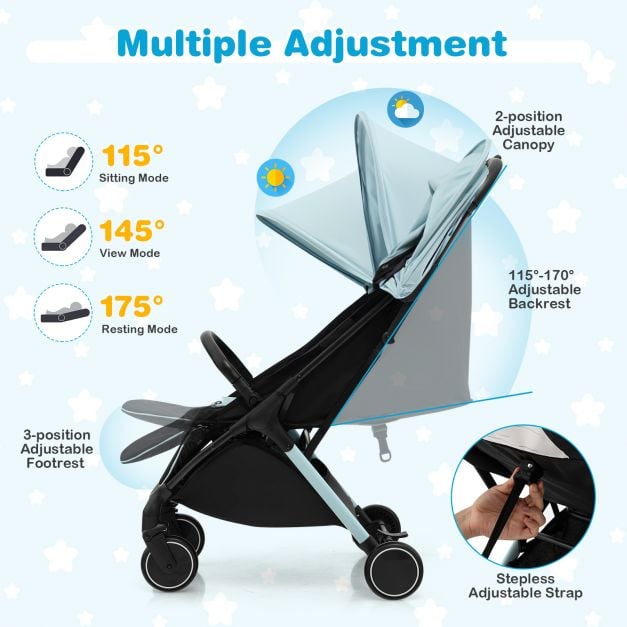 Lightweight Baby Stroller with Aluminum Frame and Detachable Seat Cover-Blue