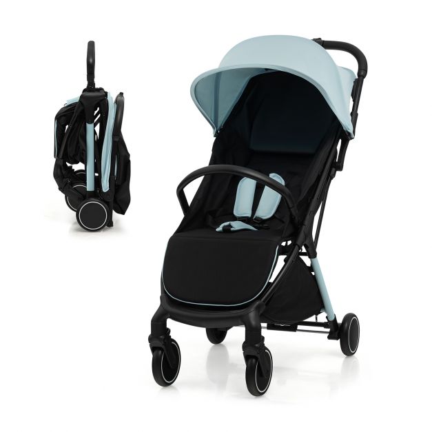 Lightweight Baby Stroller with Aluminum Frame and Detachable Seat Cover-Blue