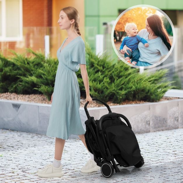 Lightweight Baby Stroller with Aluminum Frame and Detachable Seat Cover-Black