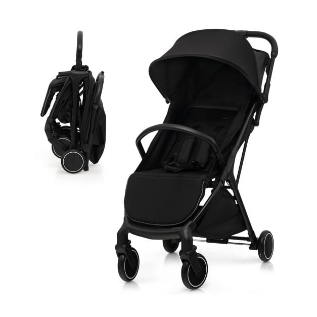 Lightweight Baby Stroller with Aluminum Frame and Detachable Seat Cover-Black