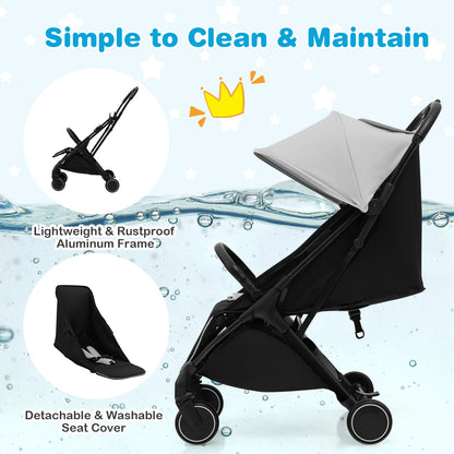 Lightweight Baby Stroller with Detachable Seat Cover-Grey