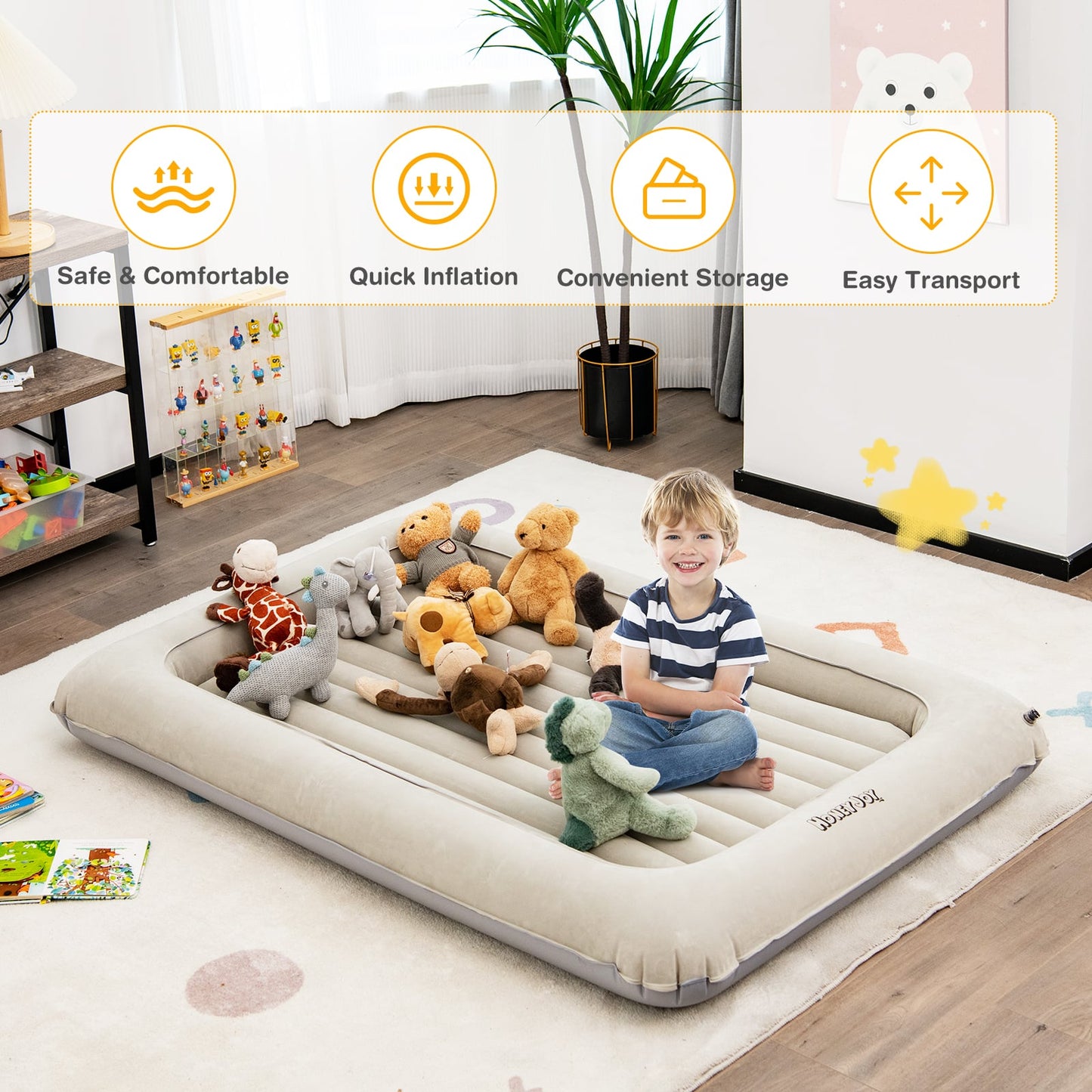 Inflatable Toddler Travel Bed with Electric Pump for Kids Room Bedroom-Grey