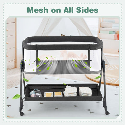 Baby Bedside Crib with Mattress for Birth to 9kg-Grey