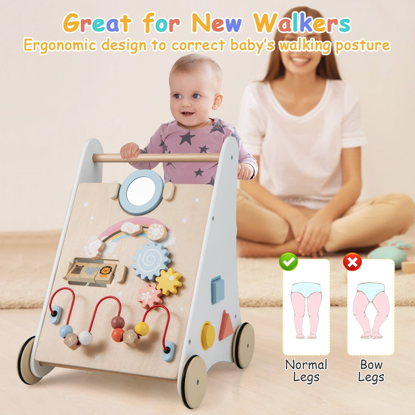 7 in 1 Baby Wooden Baby Walker for 1+ Year Old-White