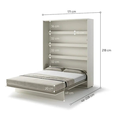 Wall-mounted bed with dimensions labeled on a white background