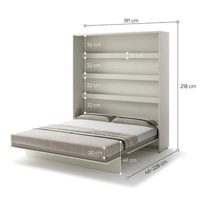 Wall-mounted bed with dimensions labeled on a white background