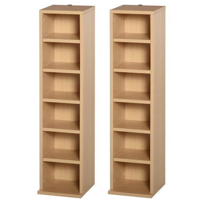 HOMCOM 204 CD Media Display Shelf Unit Set of 2 Blu-Ray Tower Rack w/ Adjustable Shelves Bookcase Storage Organiser, Natural Wood Colour