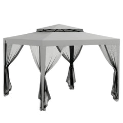 Outsunny 3 x 3 m Gazebo, Netting Party Tent, Patio Canopy Outdoor Event Shelter with Double Tier Roof, Light Grey