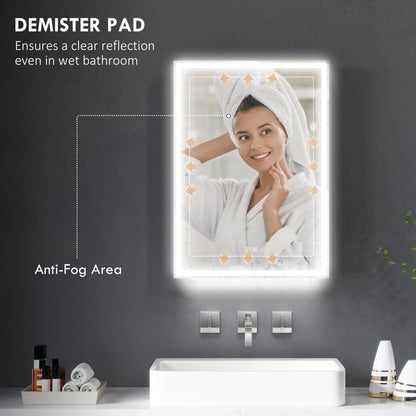 HOMCOM Bathroom Mirror Cabinet with LED Lights and Shaver Socket, 500 x 700 mm Wall Mounted Bathroom Cabinet with Mirror, Demister Pad, Dimmer, 3 Colours, Medicine Cabinet, Black