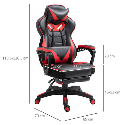 Vinsetto Computer Gaming Chair, Racing Desk Chair with Lumbar Support and Footrest, PU Leather Gamer Chair with Headrest and Swivel Wheels for Home, Red