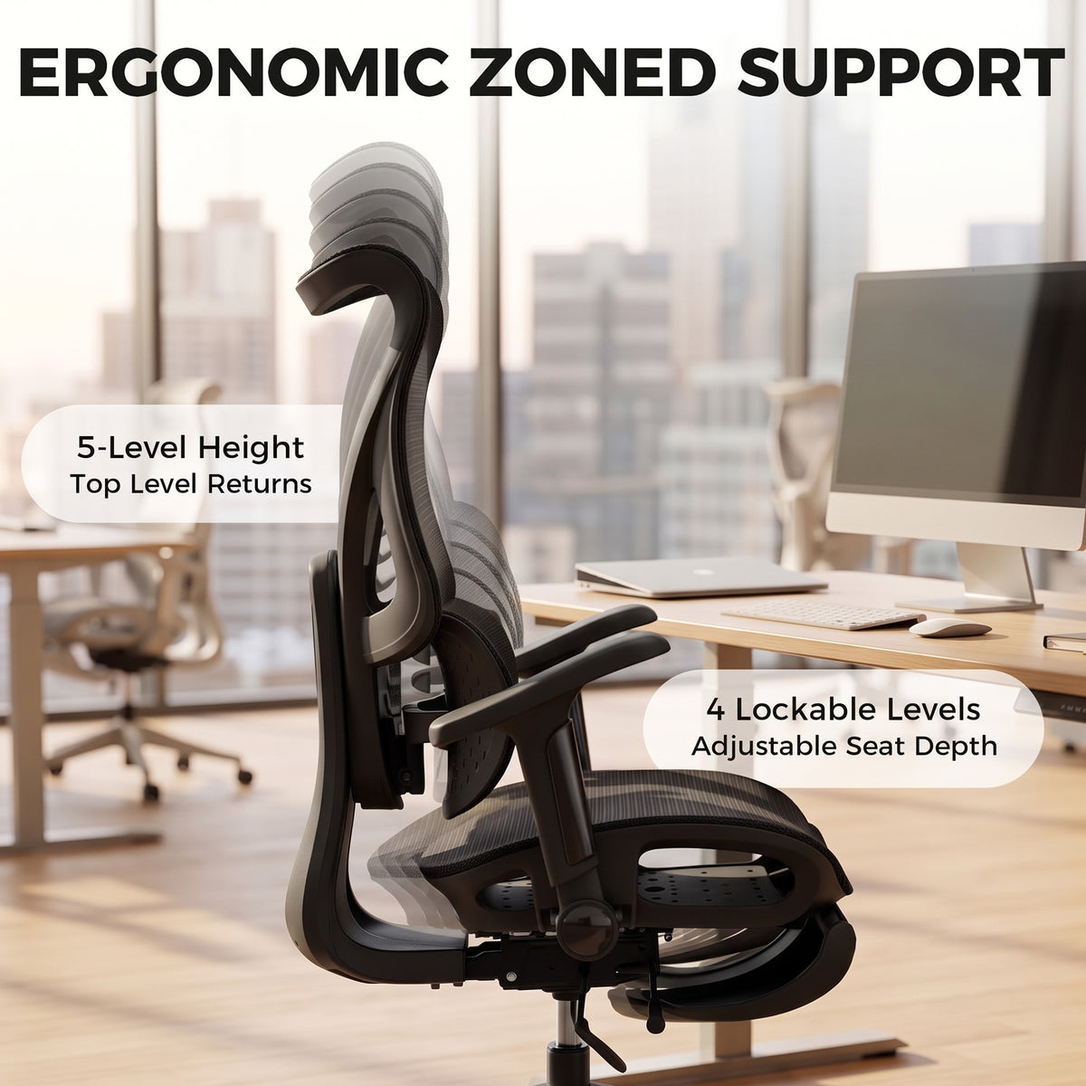 HOMCOM Ergonomic Office Chair with Lumbar Support, Mesh Reclining Desk Chair with Footrest, Adjustable High Back, Black