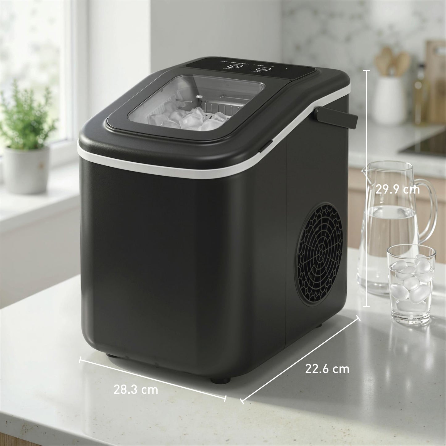 HOMCOM Countertop Ice Maker Machine 9 Cubes in 7 Mins Portable Ice Machine Ice Scoop and Basket 2 Sizes Black