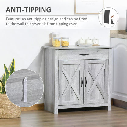 HOMCOM Farmhouse Barn Door Sideboard Storage Cabinet Coffee Bar for LIVING Room - Grey Grain