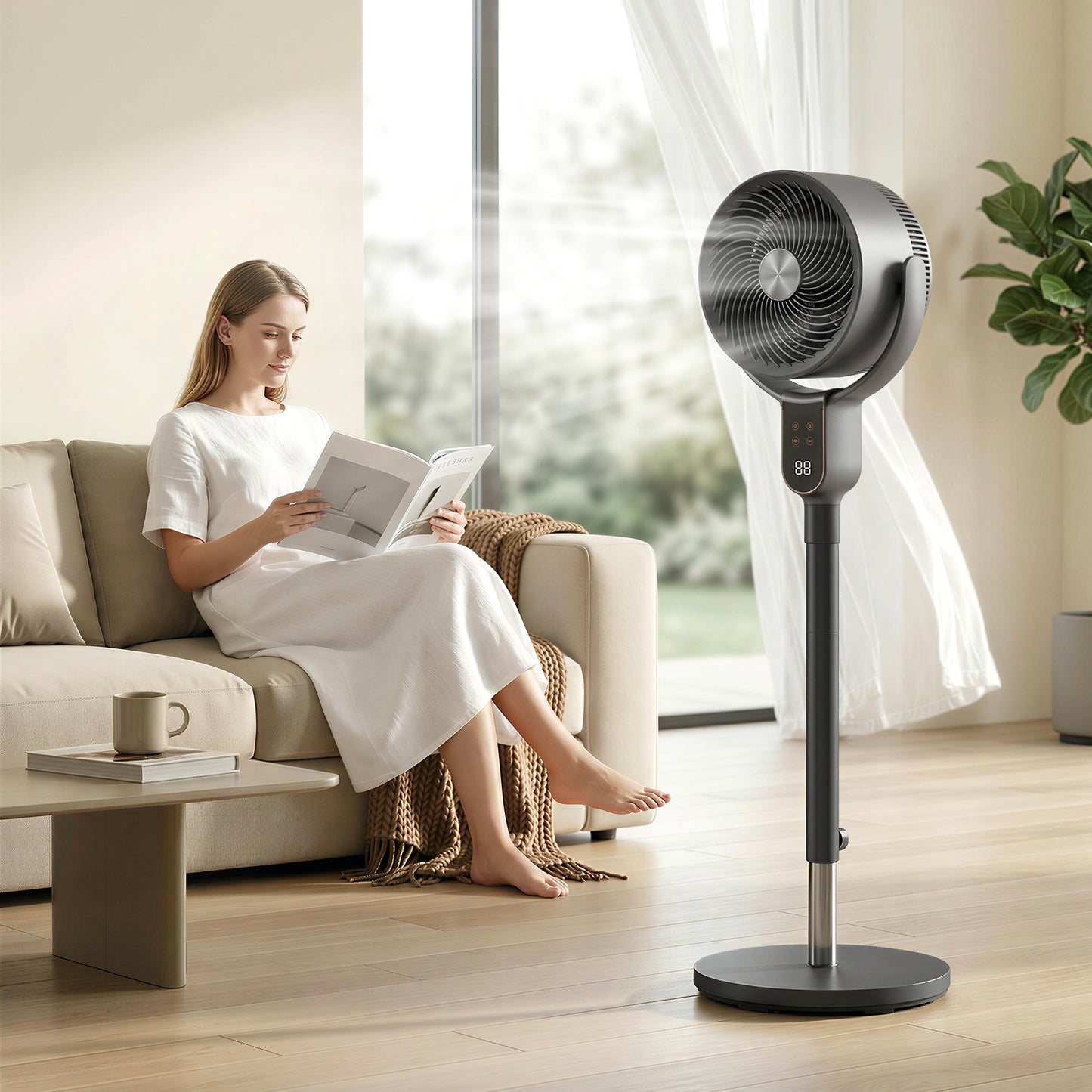 HOMCOM 20 dB Silent Standing Fan for Bedroom, 42" Pedestal Fan with Remote, 90Â° Oscillating, 8 Speeds, Remote Control, Grey