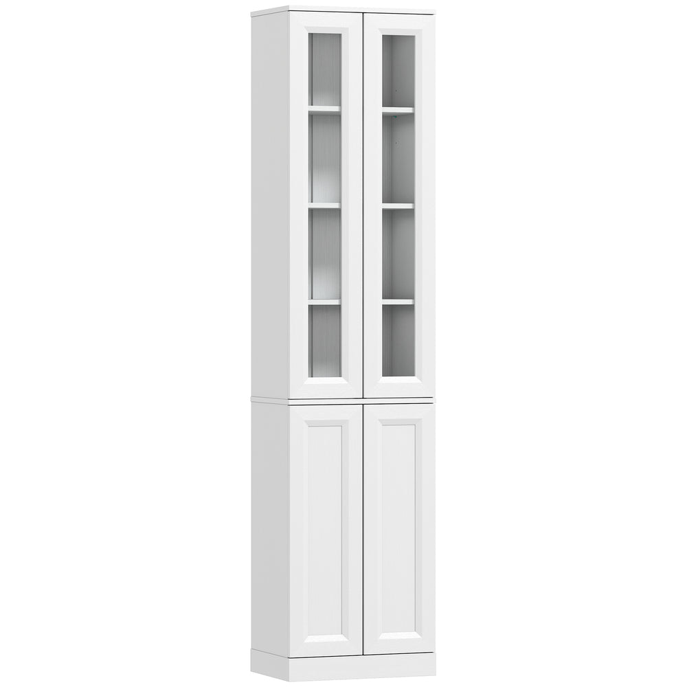HOMCOM Tall Bathroom Storage Cabinet, 6-Tier Slim Bathroom Cabinet with Adjustable Shelf, 4 Soft-Close Doors, White