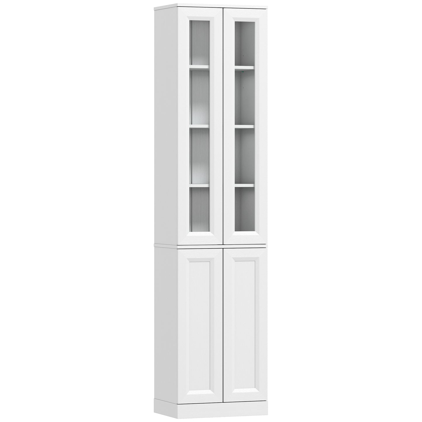HOMCOM Tall Bathroom Storage Cabinet, 6-Tier Slim Bathroom Cabinet with Adjustable Shelf, 4 Soft-Close Doors, White