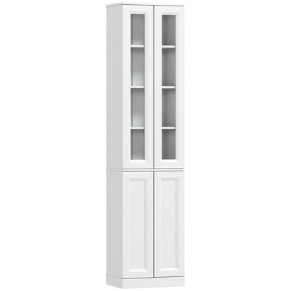 HOMCOM Tall Bathroom Storage Cabinet, 6-Tier Slim Bathroom Cabinet with Adjustable Shelf, 4 Soft-Close Doors, White