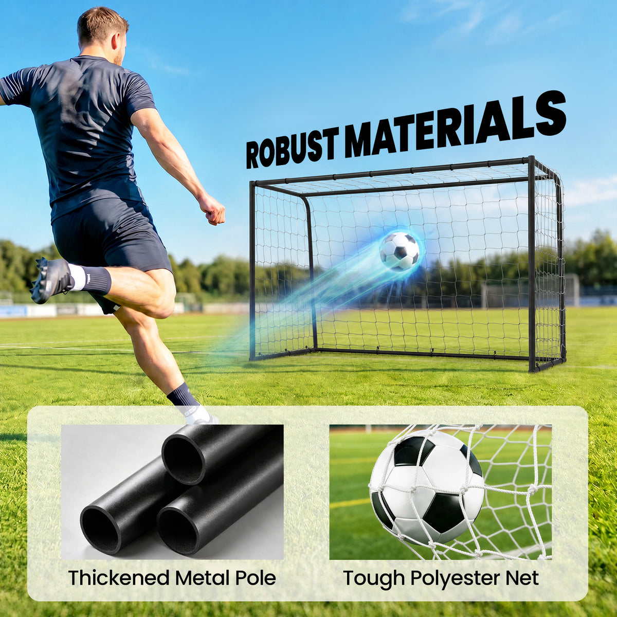 SPORTNOW Football Goal, 6 x 4ft Football Net with Ground Stakes and Metal Frame, Training Equipment for Indoor Outdoor Play