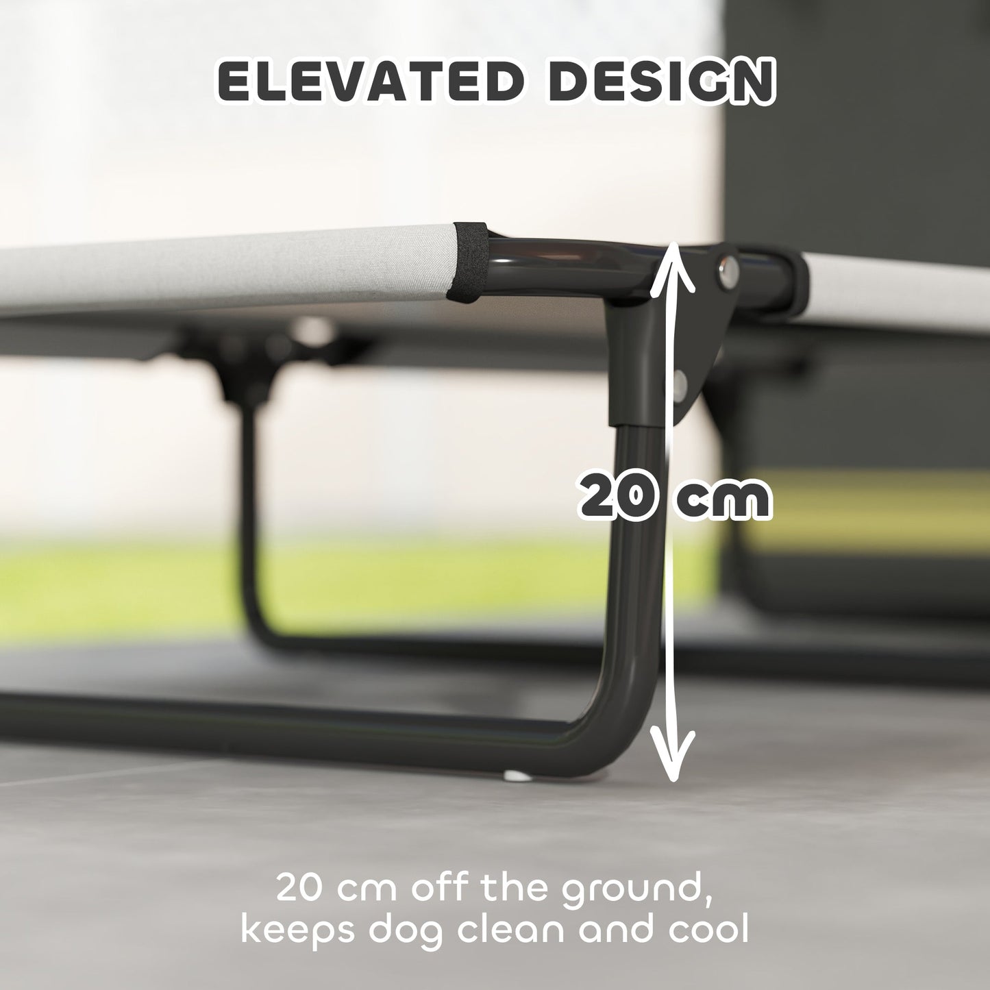 PawHut Portable Raised Dog Bed, Elevated Pet Cot with Breathable Mesh for Indoor Outdoor, for Large Dogs, Light Grey