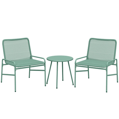 Outsunny 3 Piece Rattan Bistro Set, Outdoor Garden Furniture Set with 2 Chairs, Round Coffee Table for Patio, Balcony, Green