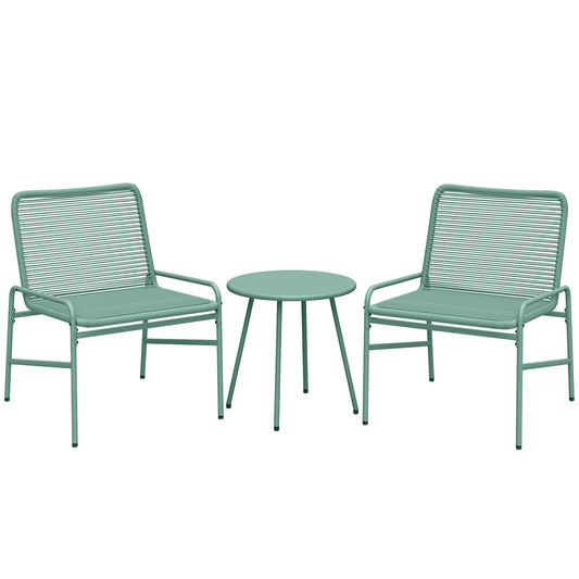 Outsunny 3 Piece Rattan Bistro Set, Outdoor Garden Furniture Set with 2 Chairs, Round Coffee Table for Patio, Balcony, Green