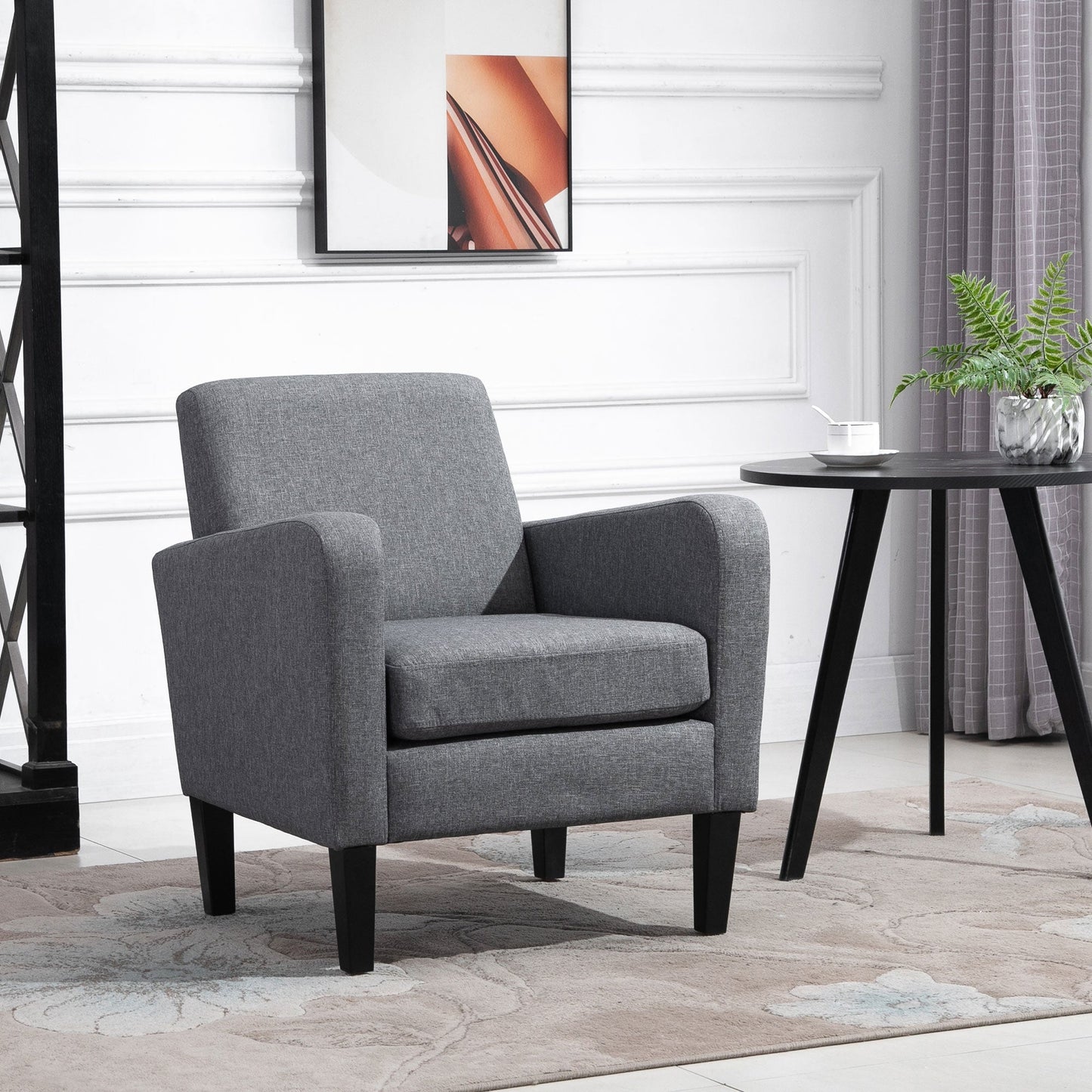 Linen Single Armchair, with Padded Seat - Grey