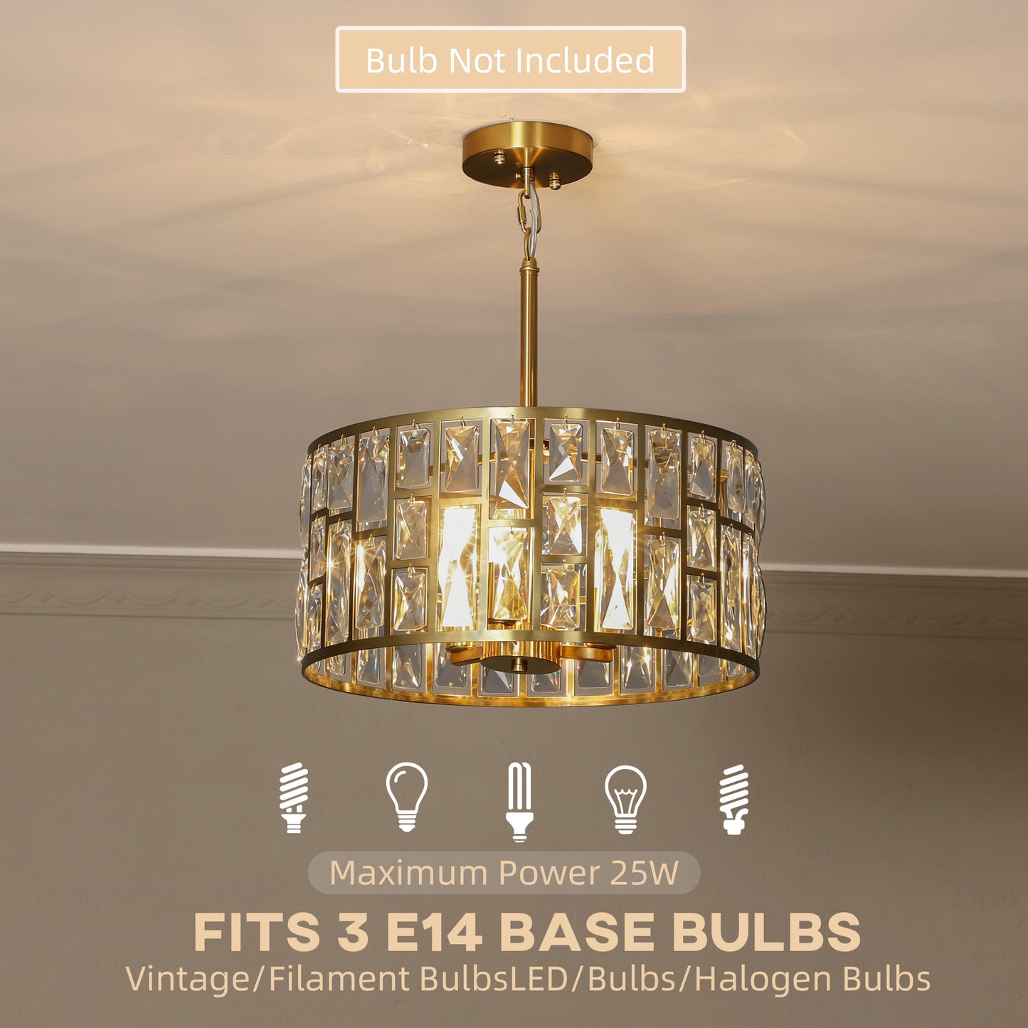 HOMCOM 72 Glass Crystallite Chandelier - Gold-Tone