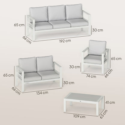 Outsunny 5 Pieces Aluminium Garden Furniture Set with Olefin Cushions, Extra Deep Outdoor Garden Sofa Set, White