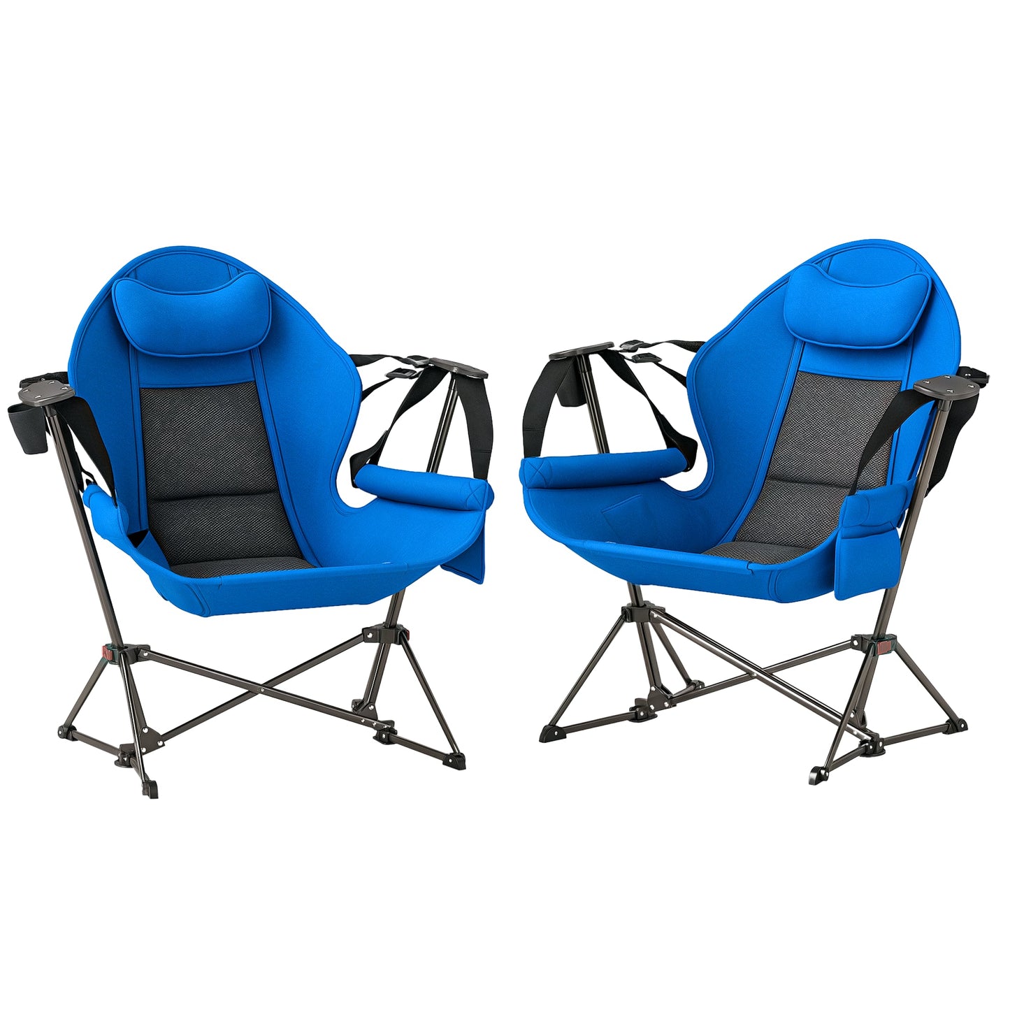 Outsunny Hammock Camping Chair Set of 2, Adjustable Back Swinging Camping Chair Portable Swinging Chair with Cup Holder, Headrest, Padded Seat and Carry Bag for Travel Fishing Hiking, Blue