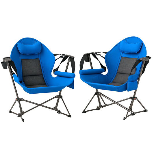 Outsunny Hammock Camping Chair Set of 2, Adjustable Back Swinging Camping Chair Portable Swinging Chair with Cup Holder, Headrest, Padded Seat and Carry Bag for Travel Fishing Hiking, Blue
