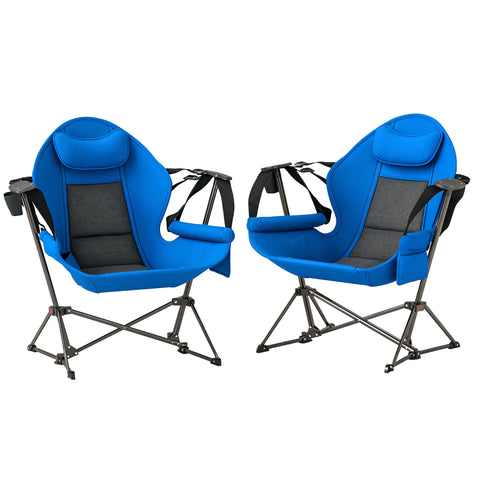 Outsunny Hammock Camping Chair Set of 2, Adjustable Back Swinging Camping Chair Portable Swinging Chair with Cup Holder, Headrest, Padded Seat and Carry Bag for Travel Fishing Hiking, Blue